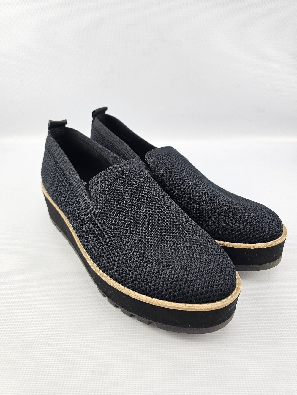 Eileen Fisher Women's Ergos Black Knit Slip On Platform Loafer Shoes Size 8